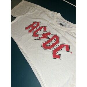 Women’s AC/DC Half Crop Halter Top T-Shirt SMALL Jeweled Sparkle Band Music 90’s